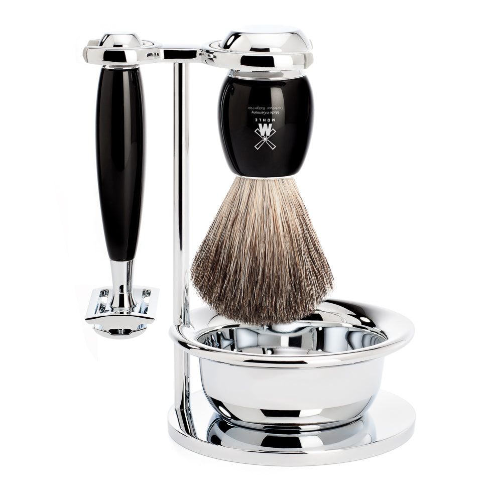 Muhle Vivo Safety Razor & Pure Badger 4-Piece Set Black Resin