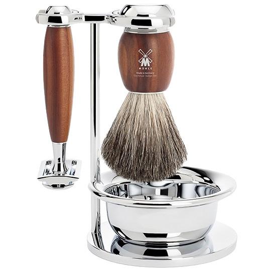 Muhle Vivo Safety Razor & Pure Badger 4-Piece Set Plum Wood