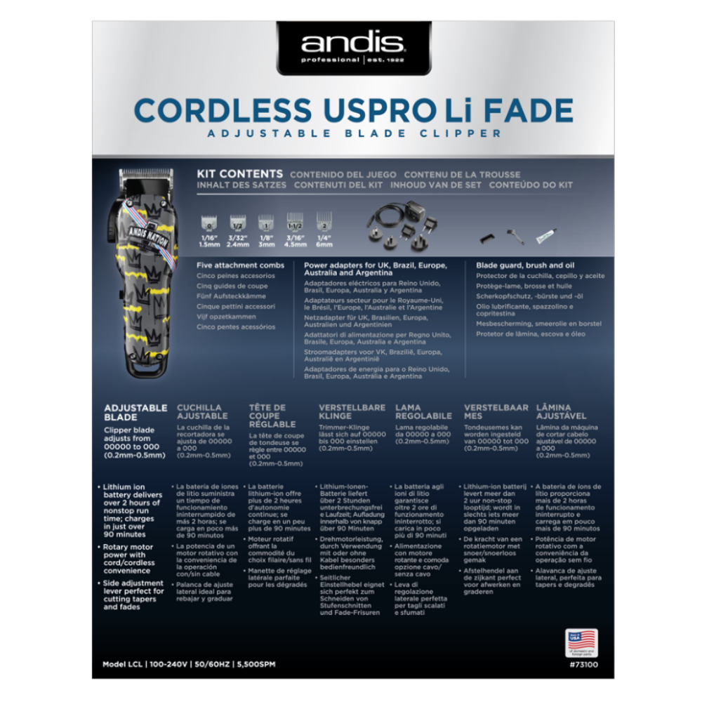 Andis US Pro Li 73100 Cordless Fade Clipper – Fade Nation Limited Edition