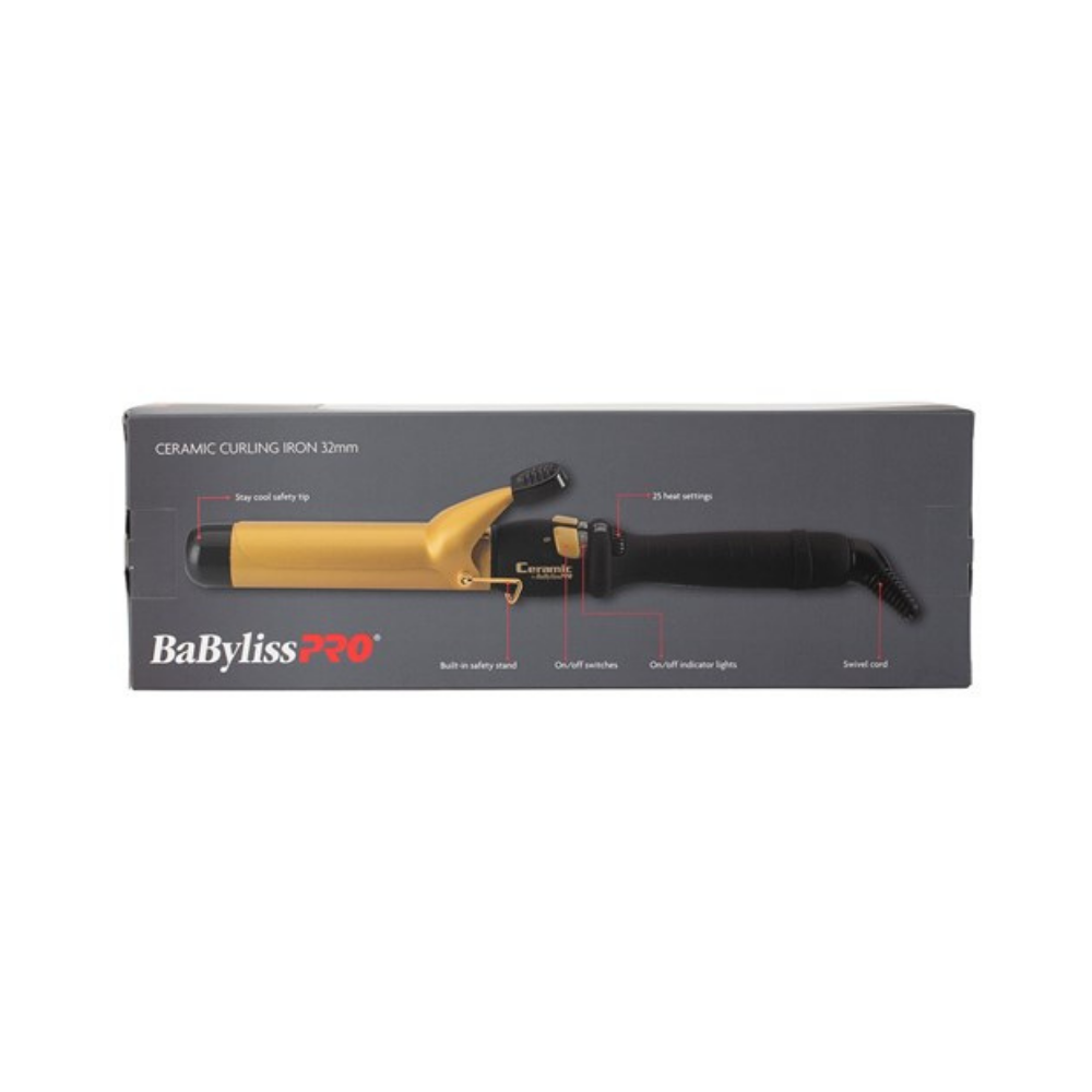 BaByliss PRO Ceramic Gold Curling Iron - 32mm Box Back