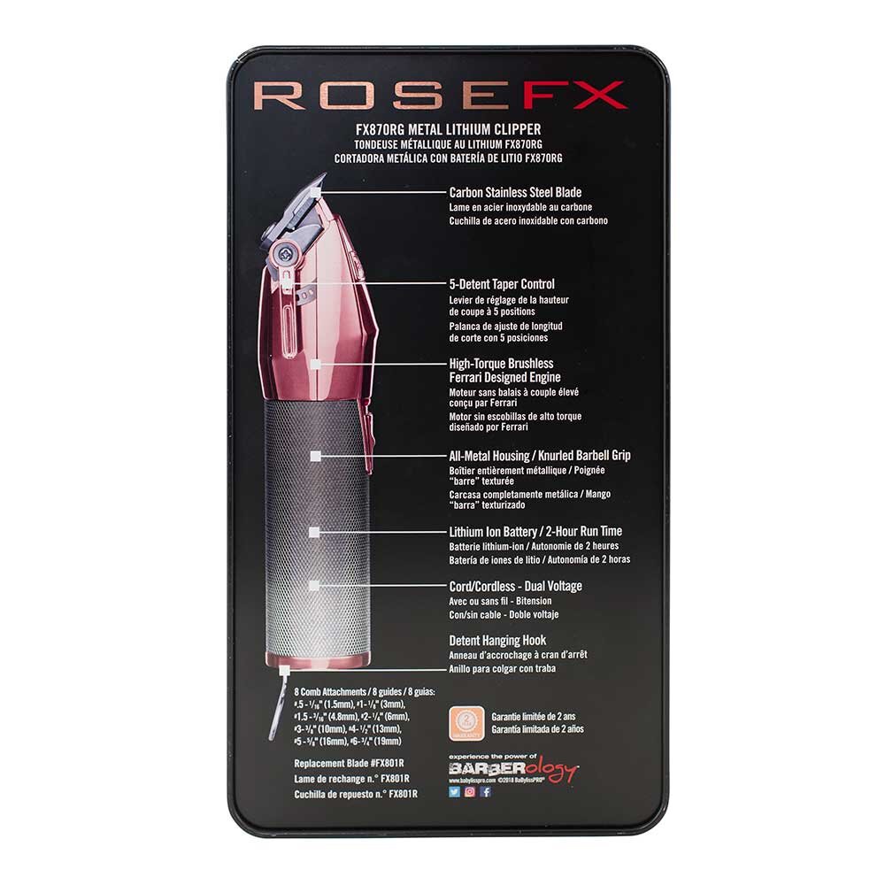 BaByliss PRO Rose FX Lithium Hair Clipper - FX870RG Package  Back
