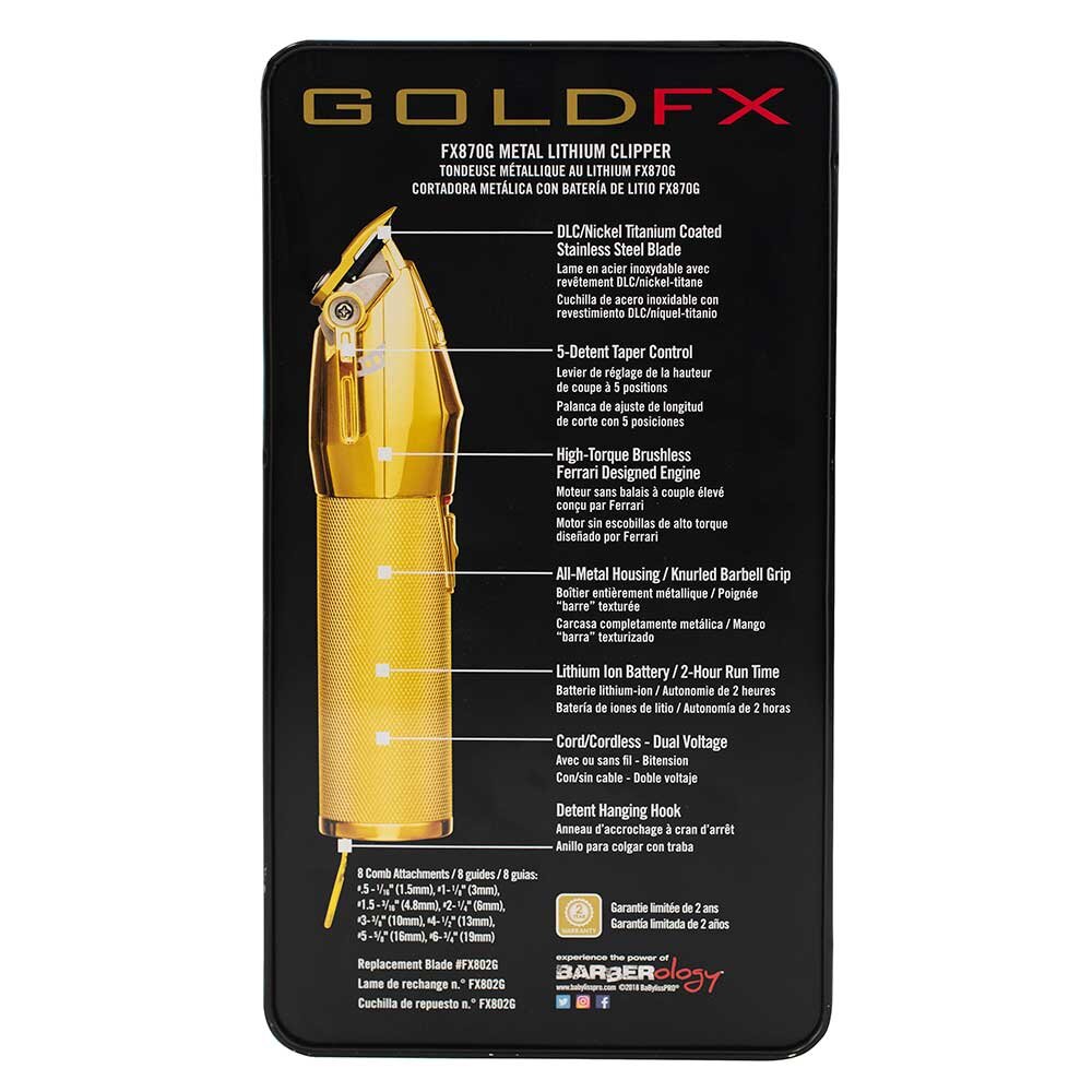 BaByliss PRO GoldFX Lithium Hair Clipper - FX870G Package Back
